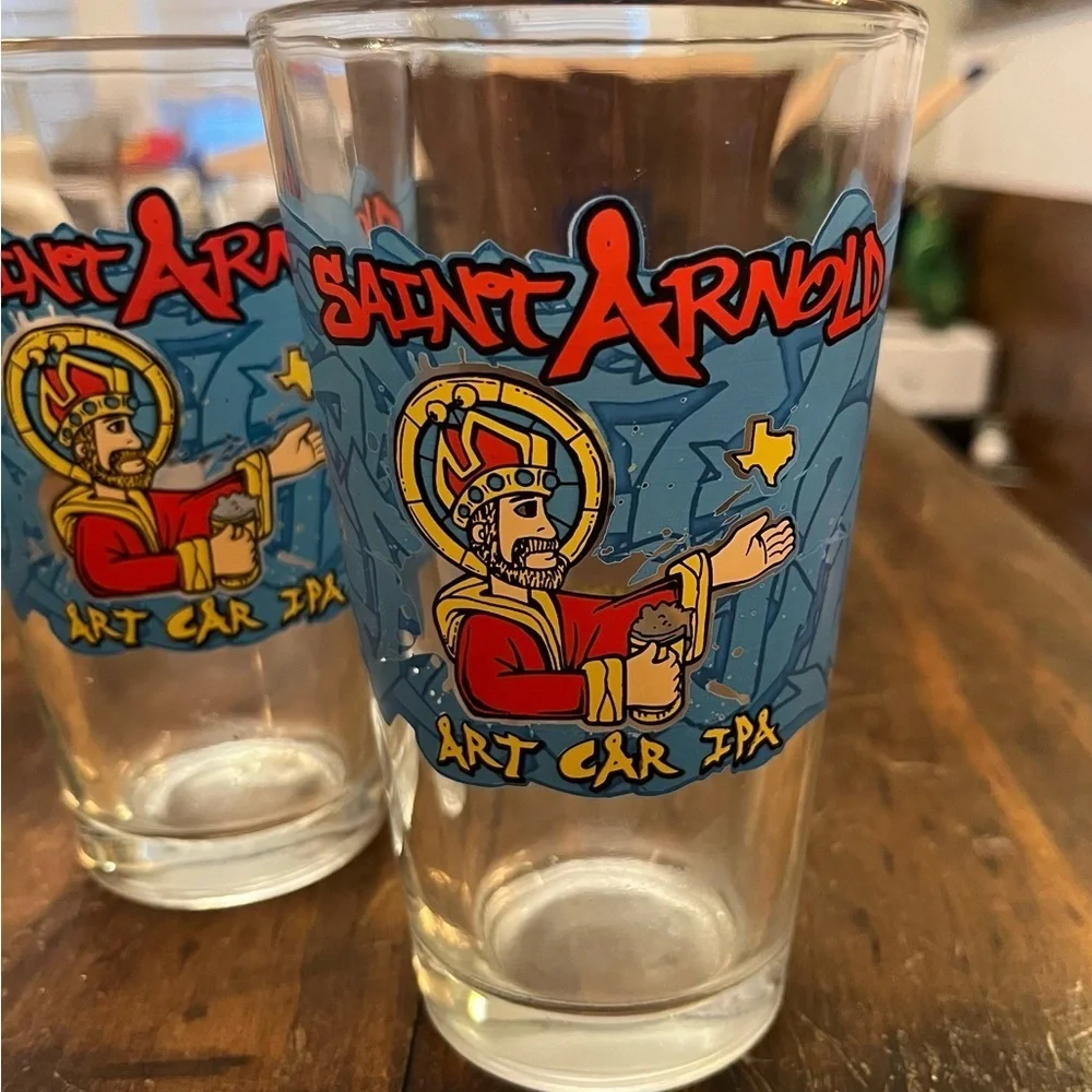 2 Saint Arnold art car IPA pint glasses